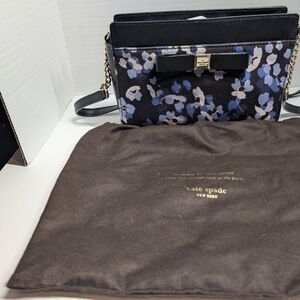 Kate Spade Black and Blue Floral Crossbody Bag with Bow